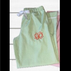 LTC Seersucker NO MONOGRAM Green Striped Pajama Pants. Size USA Small. NEW!
